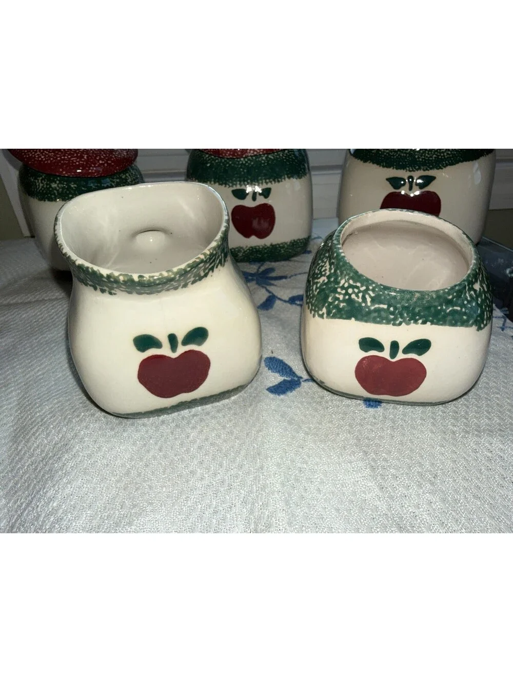 Ceramic Apple Pattern Kitchen Canister Set, creamer set; 5 pc Cream Red Green